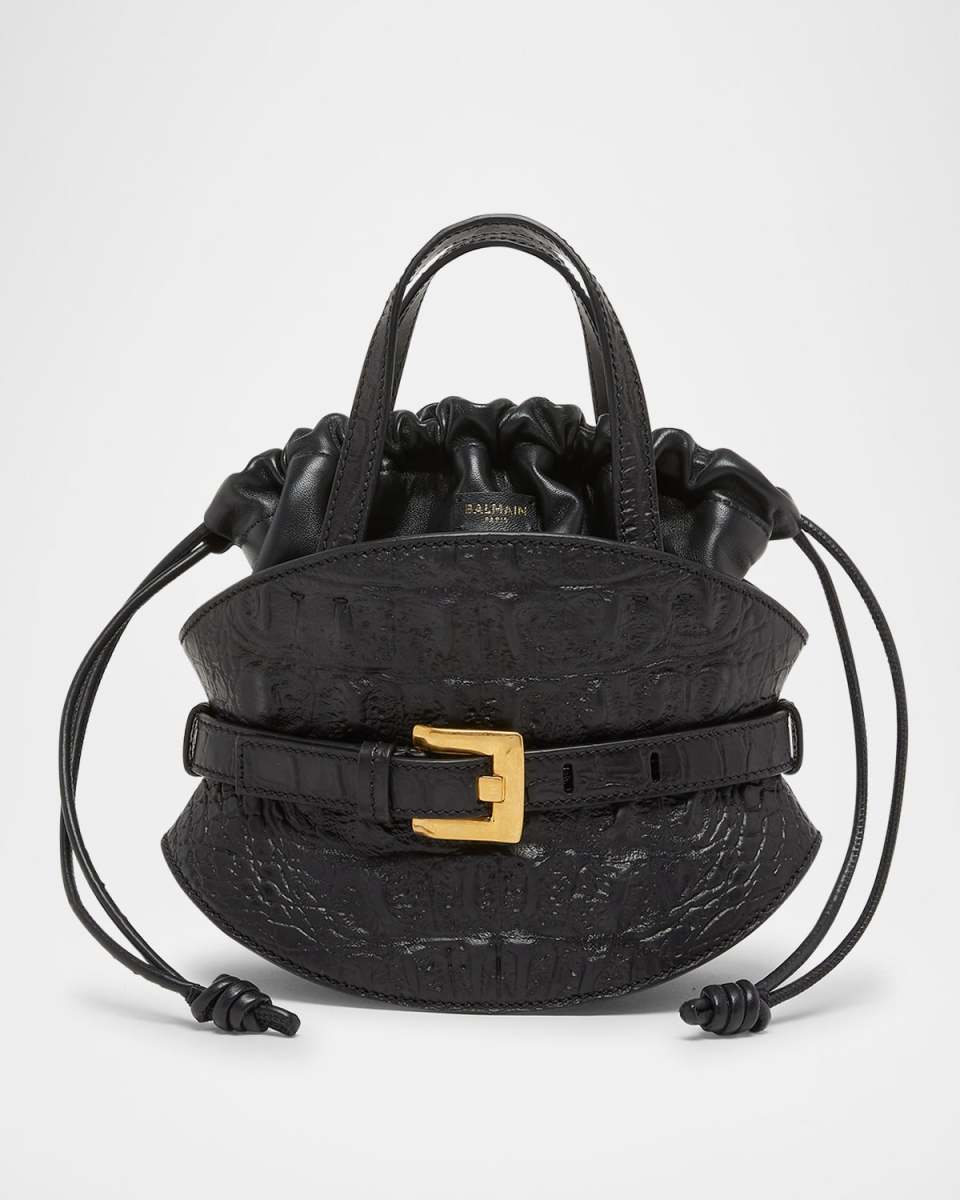Shuffle Mini Belted Shoulder Bag in Croc-Embossed Leather